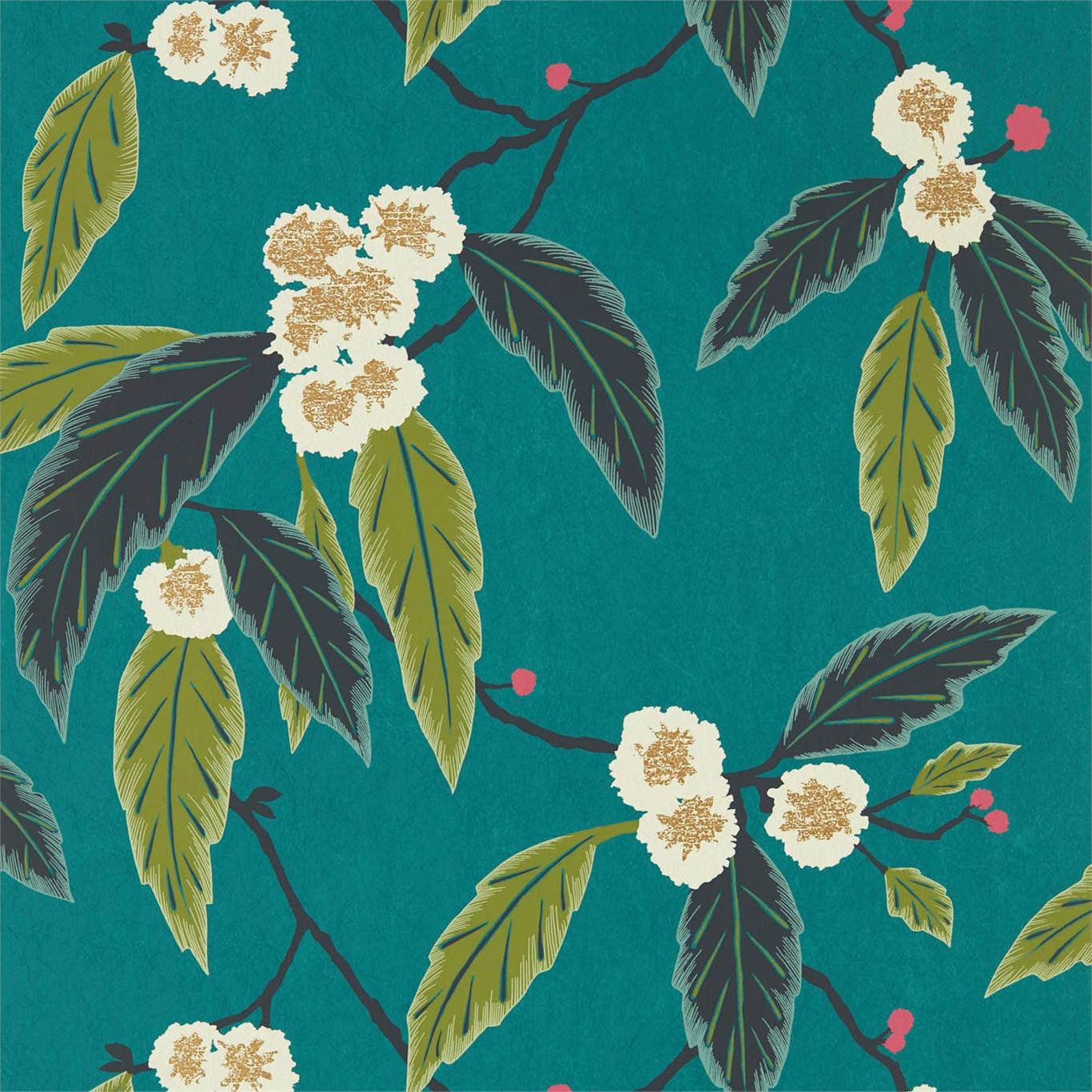 Coppice Wallpaper - Peacock / Azalea / Midnight - Harlequin - HSAW112132 - Morris Wallpaper