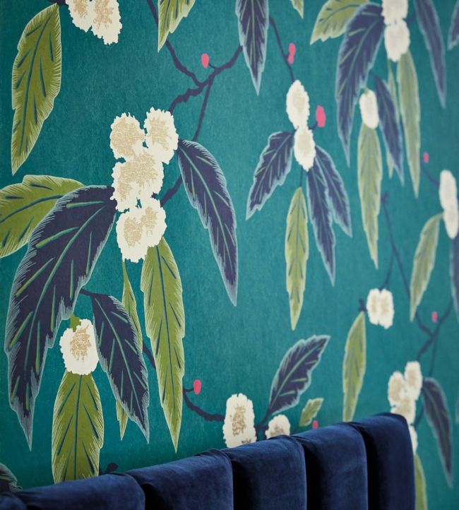 Coppice Wallpaper - Peacock / Azalea / Midnight - HSAW112132 - Harlequin - Morris Wallpaper