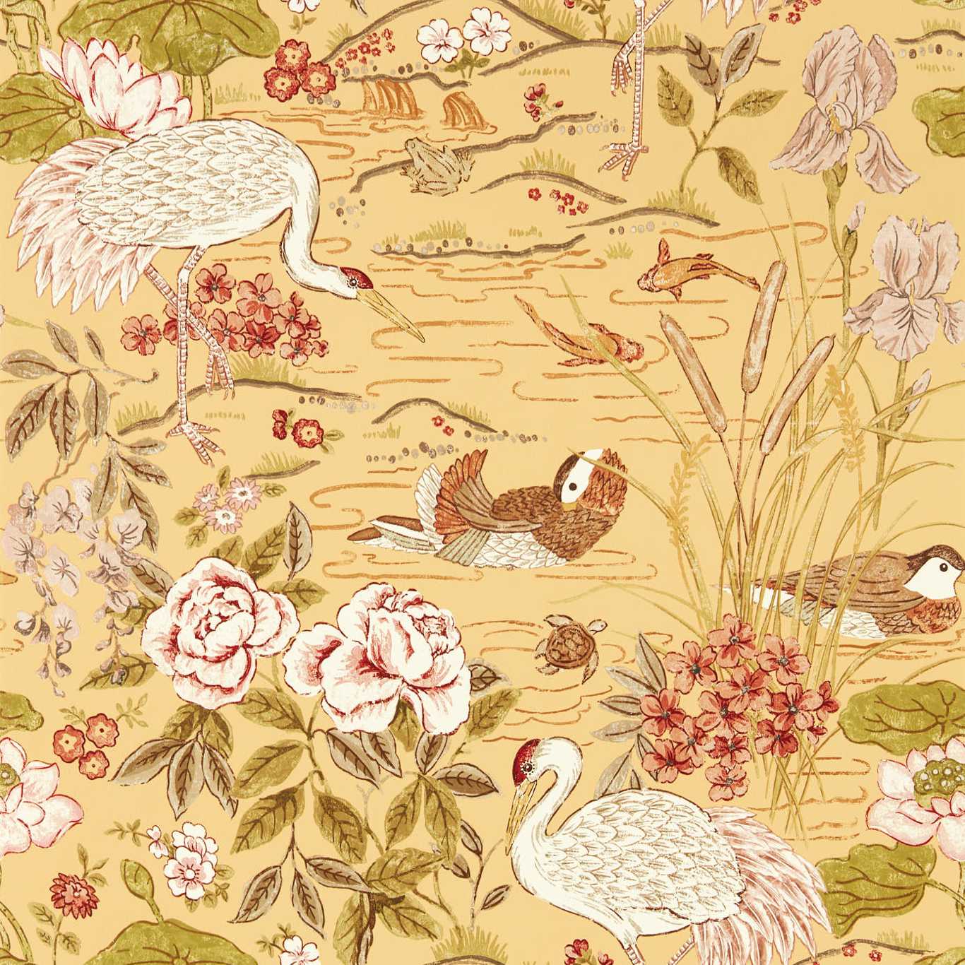 Crane & Frog Wallpaper - Honey/Olive - DWAW217124 - Sanderson - Morris Wallpaper