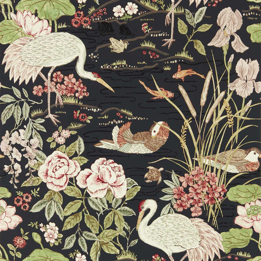 Crane & Frog Wallpaper - Ink Black/Multi - DWAW217123 - Sanderson