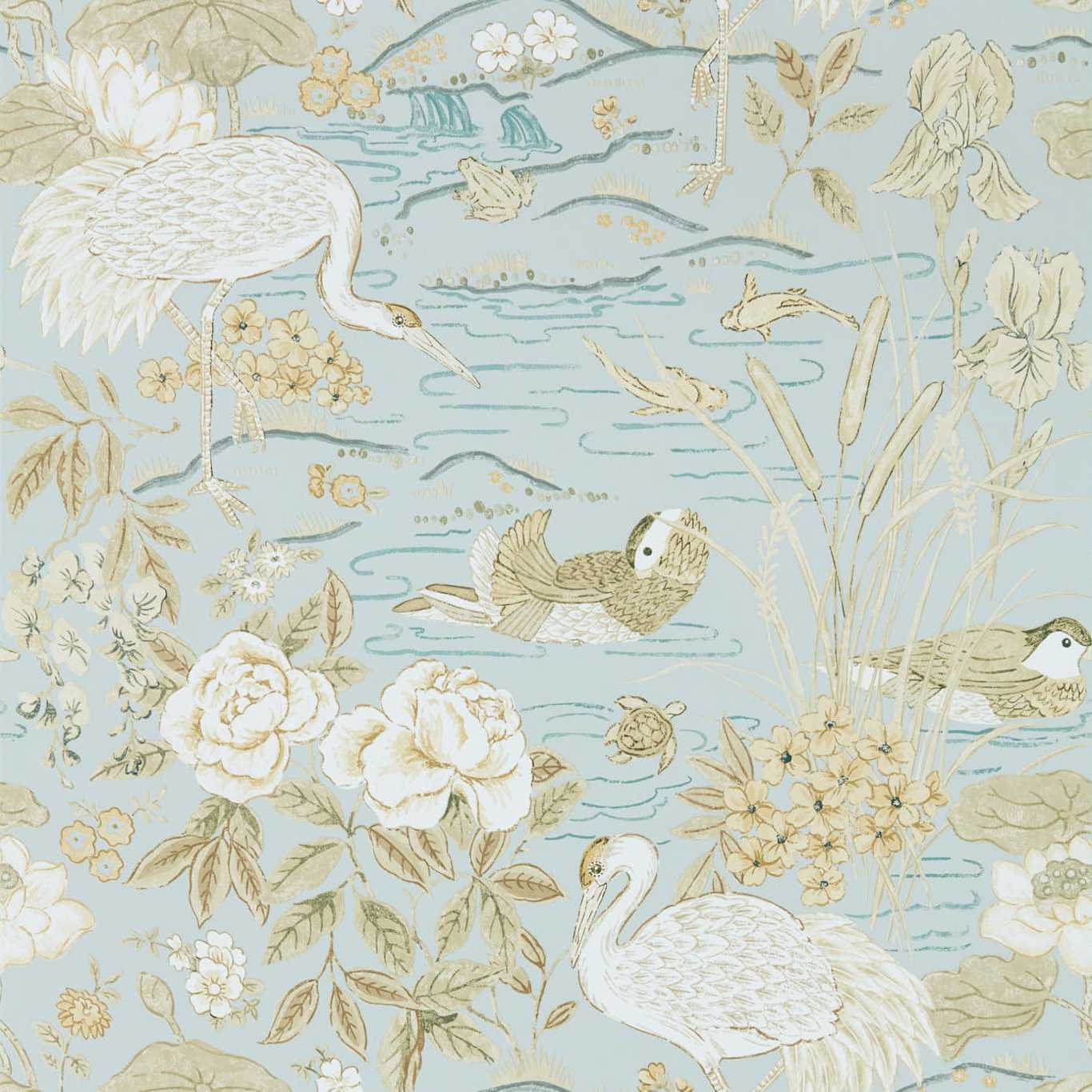 Crane & Frog Wallpaper - Sky/Honey - DWAW217125 - Sanderson - Morris Wallpaper