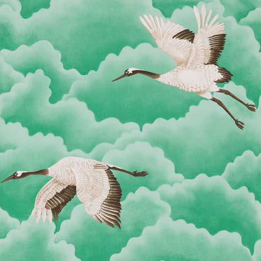 Cranes in Flight Wallpaper - Emerald - Harlequin - HGAT111233 - Morris Wallpaper