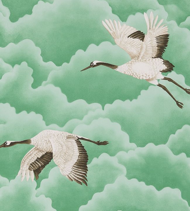 Cranes in Flight Wallpaper - Emerald - HGAT111233 - Harlequin - Morris Wallpaper