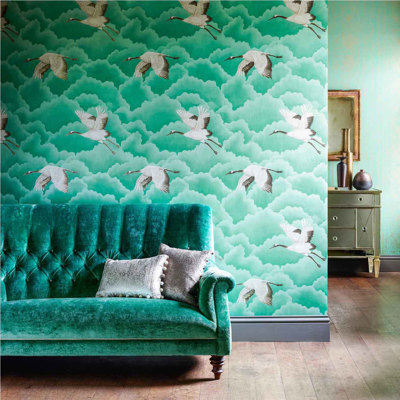 Cranes in Flight Wallpaper - Marine - HGAT111234 - Harlequin - Premier Wallcovering