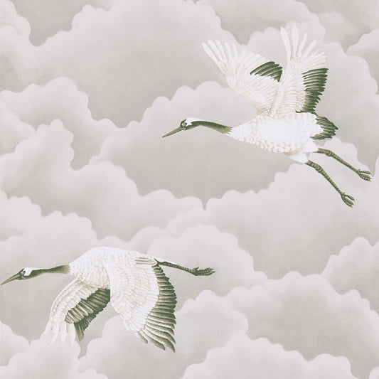 Cranes in Flight Wallpaper - Platinum - Harlequin - HGAT111230 - Morris Wallpaper