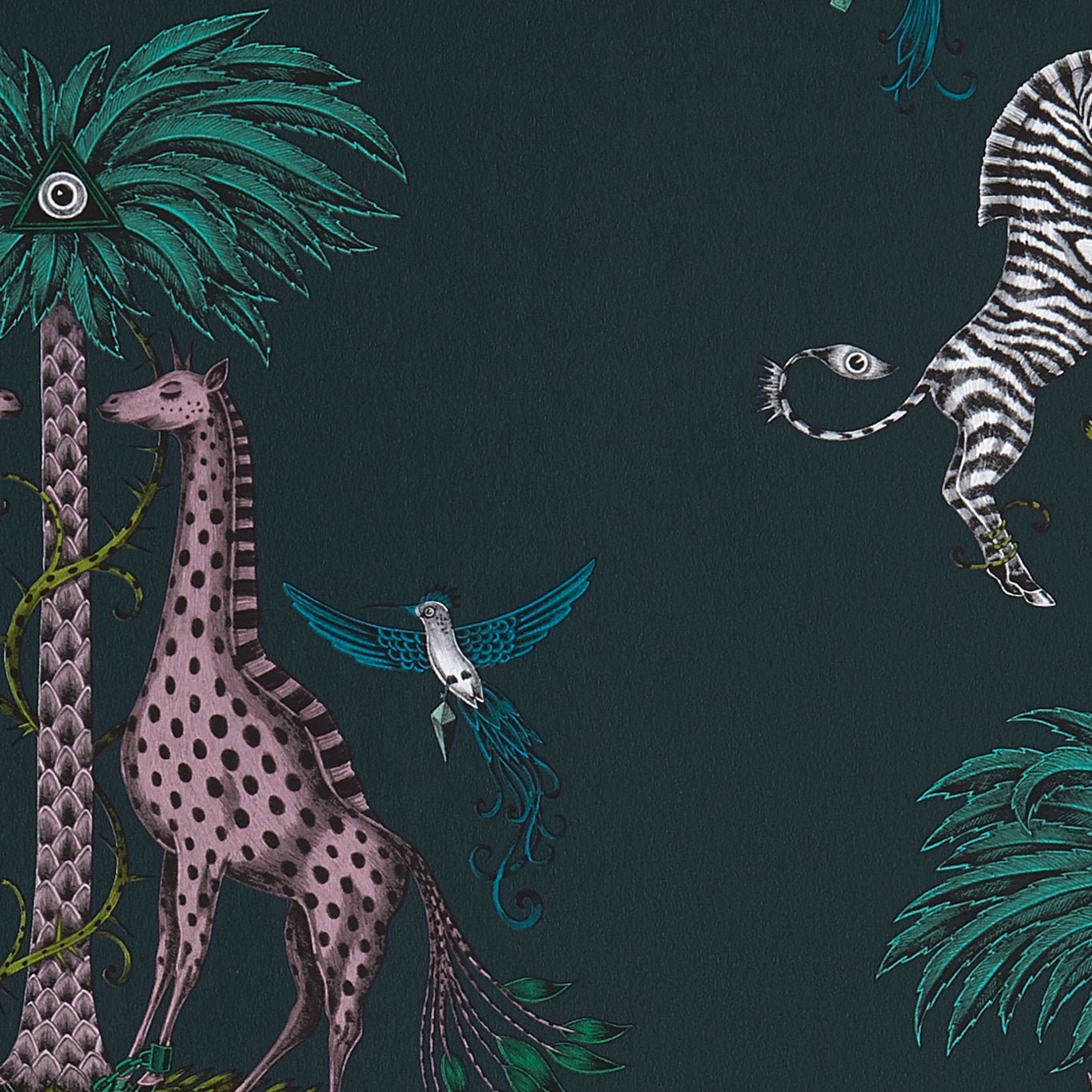 Creatura Wallpaper - Teal - Clarke & Clarke - W0114/03 - Morris Wallpaper