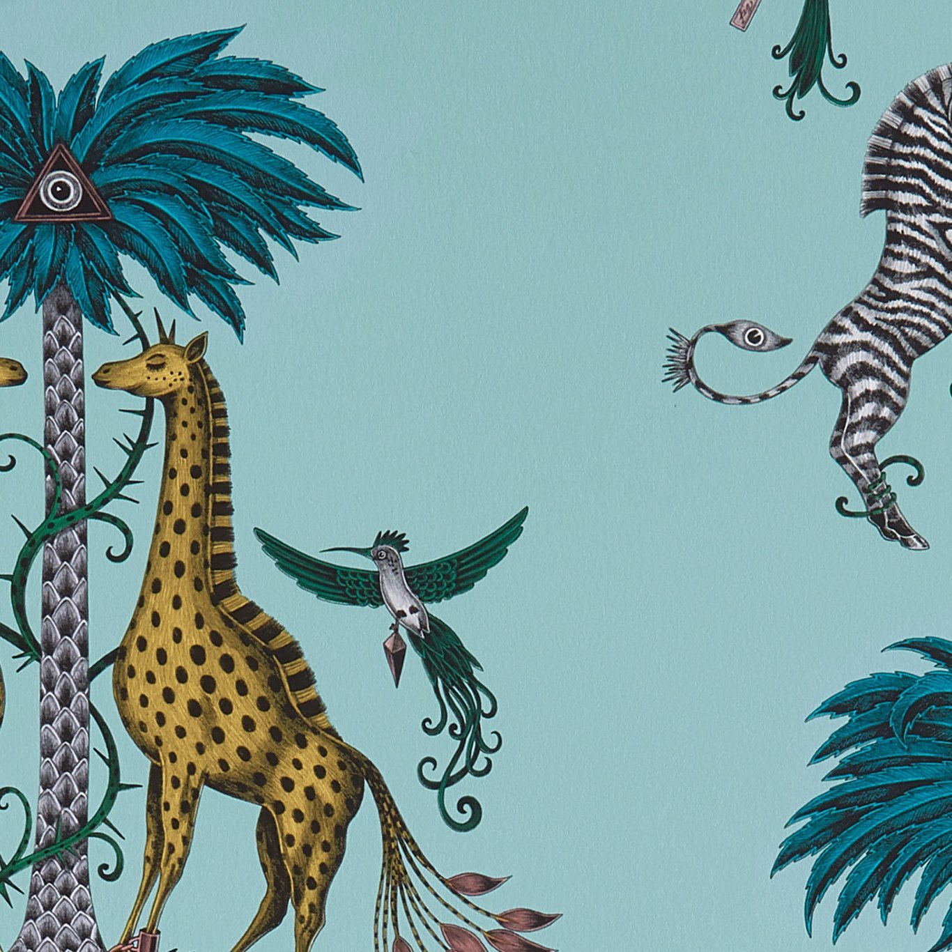 Creatura Wallpaper - Turquoise - Clarke & Clarke - W0114/04 - Morris Wallpaper