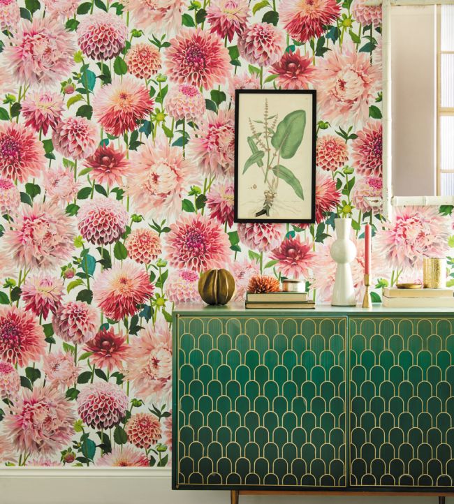 Dahlia Wallpaper - Blossom/Emerald/New Beginnings - HQN2112843 - Harlequin - Morris Wallpaper