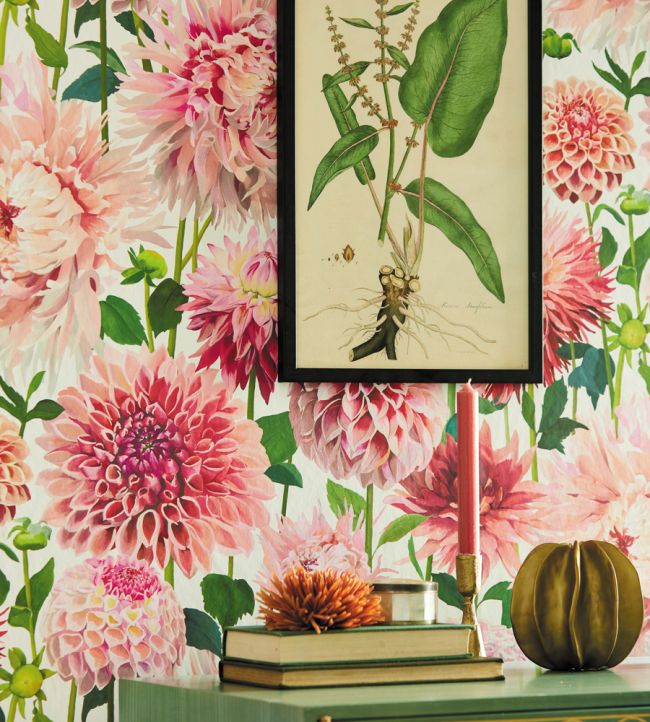 Dahlia Wallpaper - Blossom/Emerald/New Beginnings - HQN2112843 - Harlequin - Morris Wallpaper