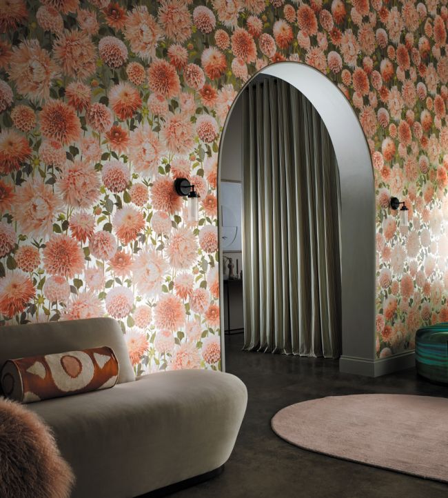 Dahlia Wallpaper - Coral/Fig Leaf/Gilver - HQN2112845 - Harlequin - Morris Wallpaper