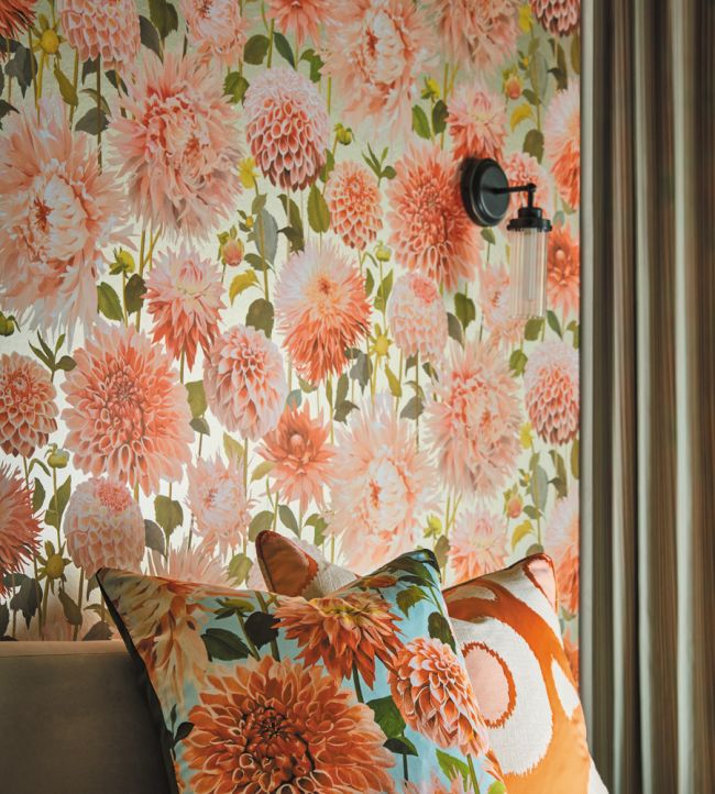 Dahlia Wallpaper - Coral/Fig Leaf/Gilver - HQN2112845 - Harlequin - Morris Wallpaper