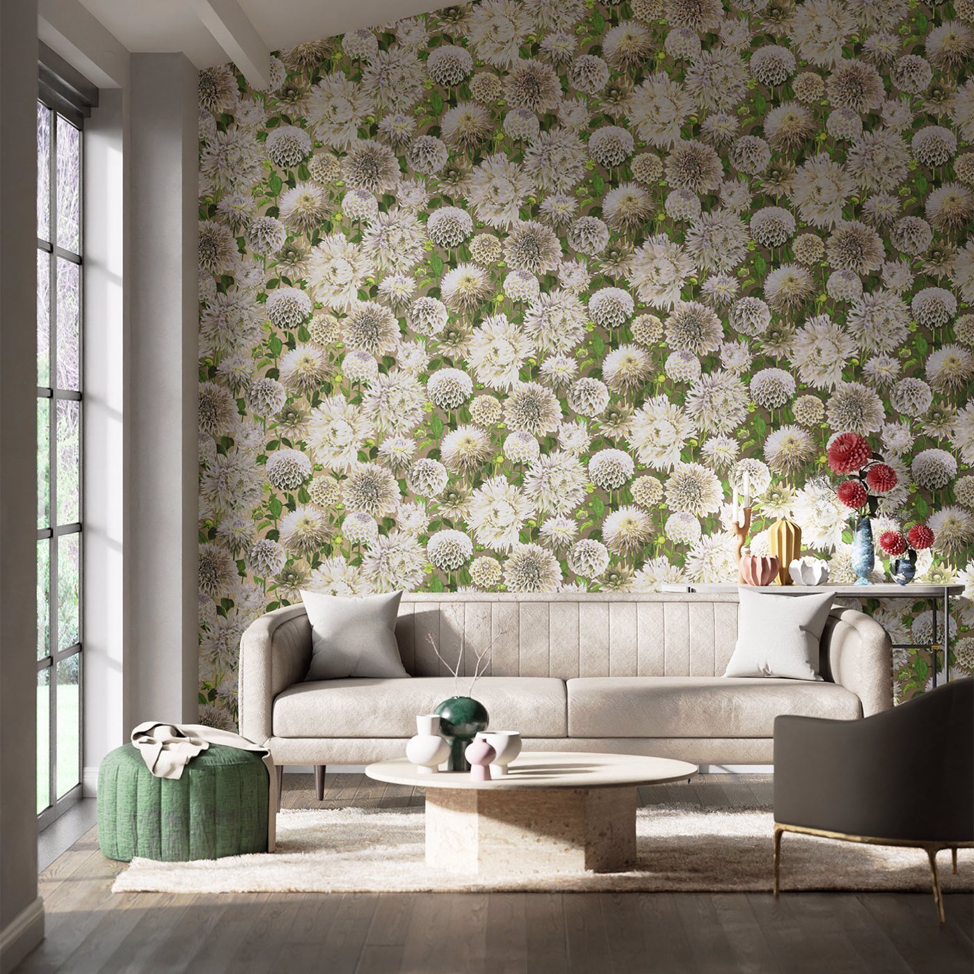 Dahlia Wallpaper - Sail Cloth/Meadow/Gilver - Harlequin - HQN2112844 - Morris Wallpaper
