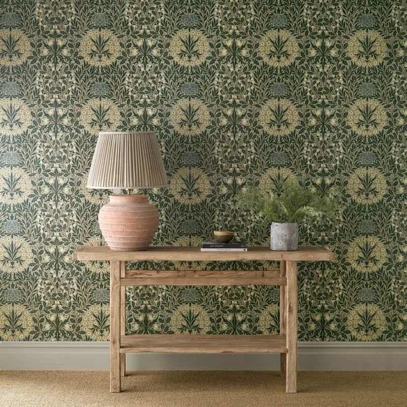 Daisy & Oak Wallpaper - Sage/Forest - Morris & Co - 217585 - Morris Wallpaper