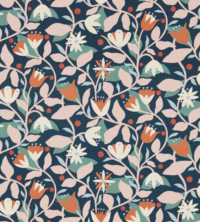 Dancing Daisies Wallpaper - Midnight - Scion - NSCW113282 - Morris Wallpaper