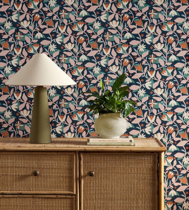 Dancing Daisies Wallpaper - Midnight - Scion - NSCW113282 - Morris Wallpaper