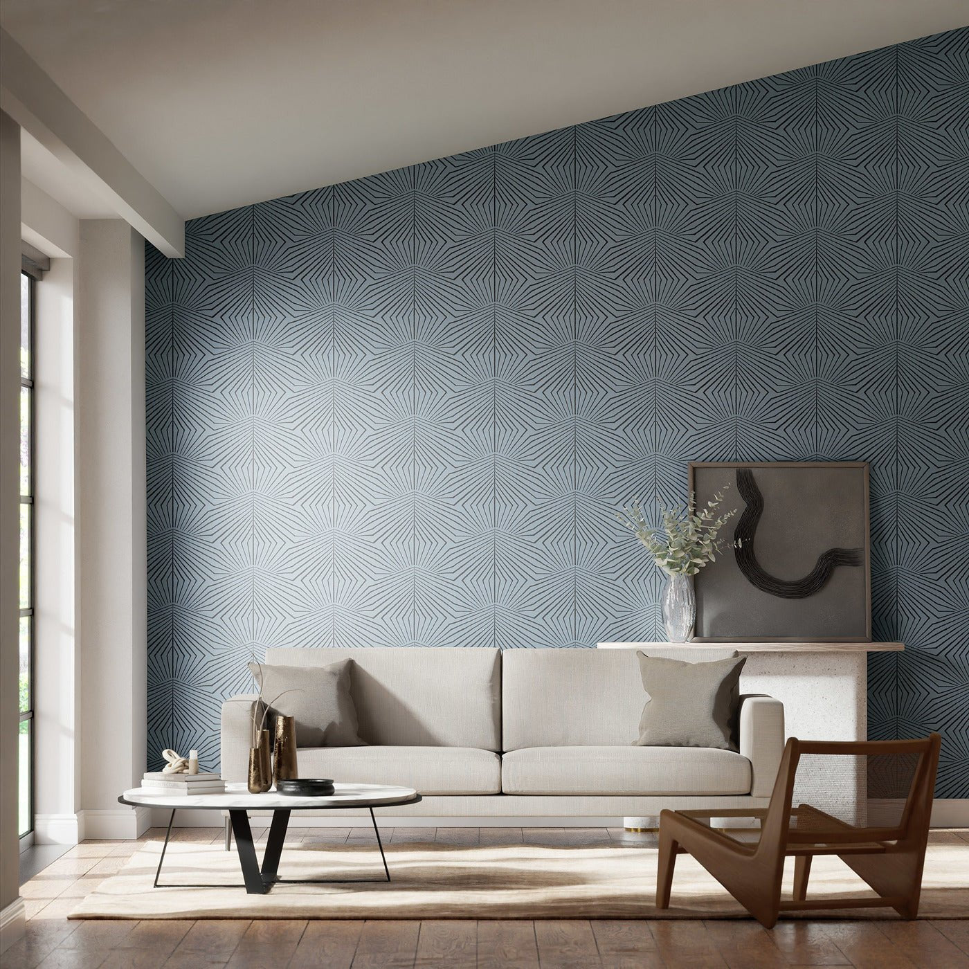 Dawning Wallpaper - Copenhagen Blue/Ritual - HQN3112929 - Harlequin - Premier Wallcovering