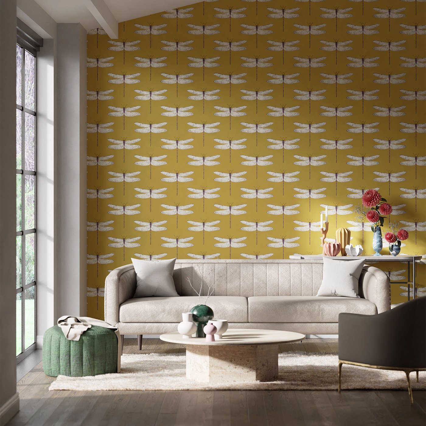 Demoiselle Wallpaper - Ochre/Grape - Harlequin - HGAT111244 - Morris Wallpaper