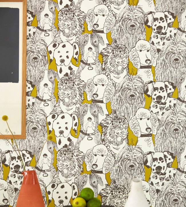 Doggy Day Care Wallpaper - Mustard - NHAW112945 - Scion