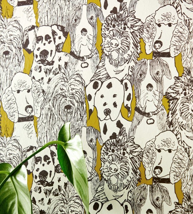 Doggy Day Care Wallpaper - Mustard - NHAW112945 - Scion