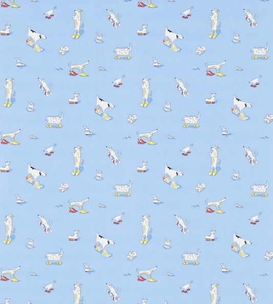 Dogs in Clogs Wallpaper - Blue - DLIT214011 - Sanderson - Morris Wallpaper