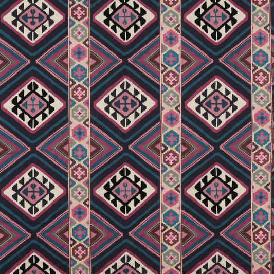 Dorothys Kilim Fabric - Barbed Berry/Indigo - Morris & Co - 237306 - Premier Wallcovering
