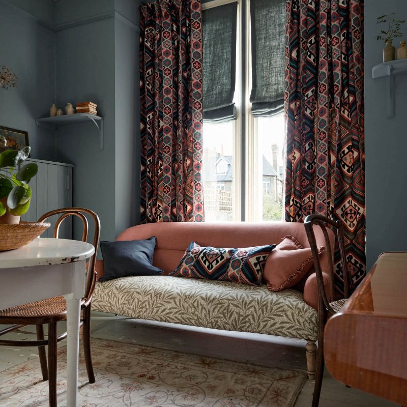 Dorothys Kilim Fabric - Barbed Berry/Indigo - Morris & Co - 237306 - Premier Wallcovering