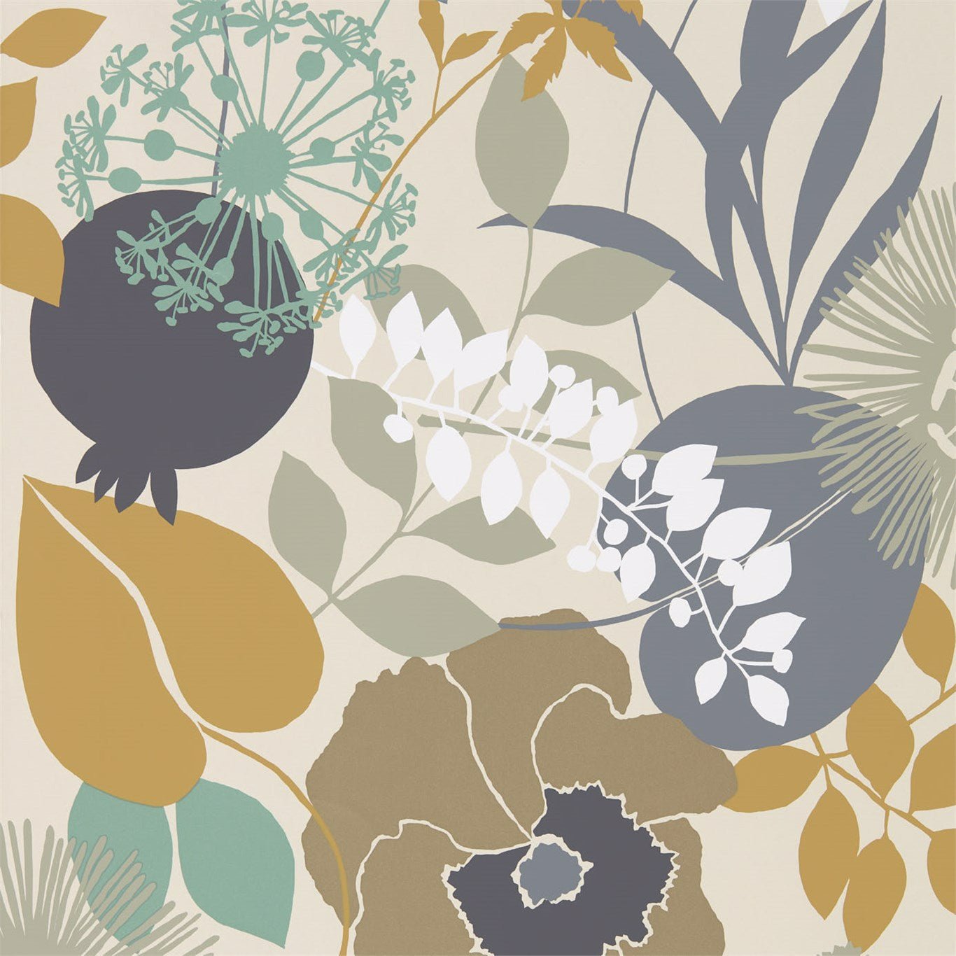 Doyenne Wallpaper - Ochre/Stone/Mint - Harlequin - HSTO111490 - Morris Wallpaper