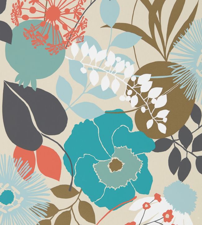 Doyenne Wallpaper - Sky/Olive/Coral - HSTO111493 - Harlequin - Morris Wallpaper