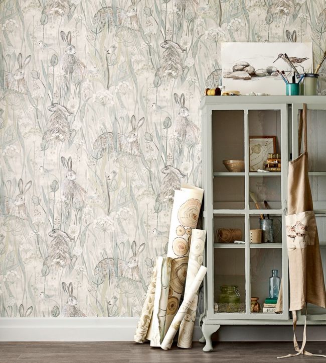 Dune Hares Wallpaper - Mist/Pebble - DEBB216518 - Sanderson - Morris Wallpaper