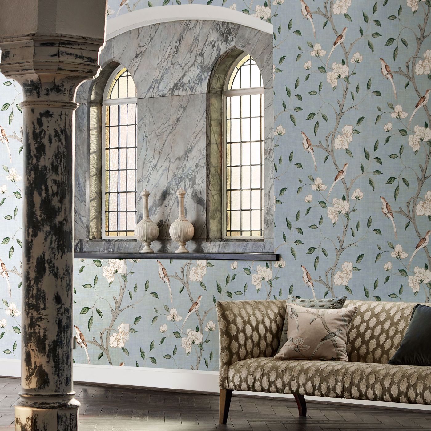 Eleonora Print Wallpaper - Stockholm Blue - Zoffany - ZATW313047 - Morris Wallpaper