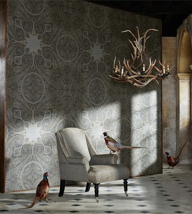 Elswick Paisley Wallpaper - Blue Umber - ZKEM312645 - Zoffany - Morris Wallpaper