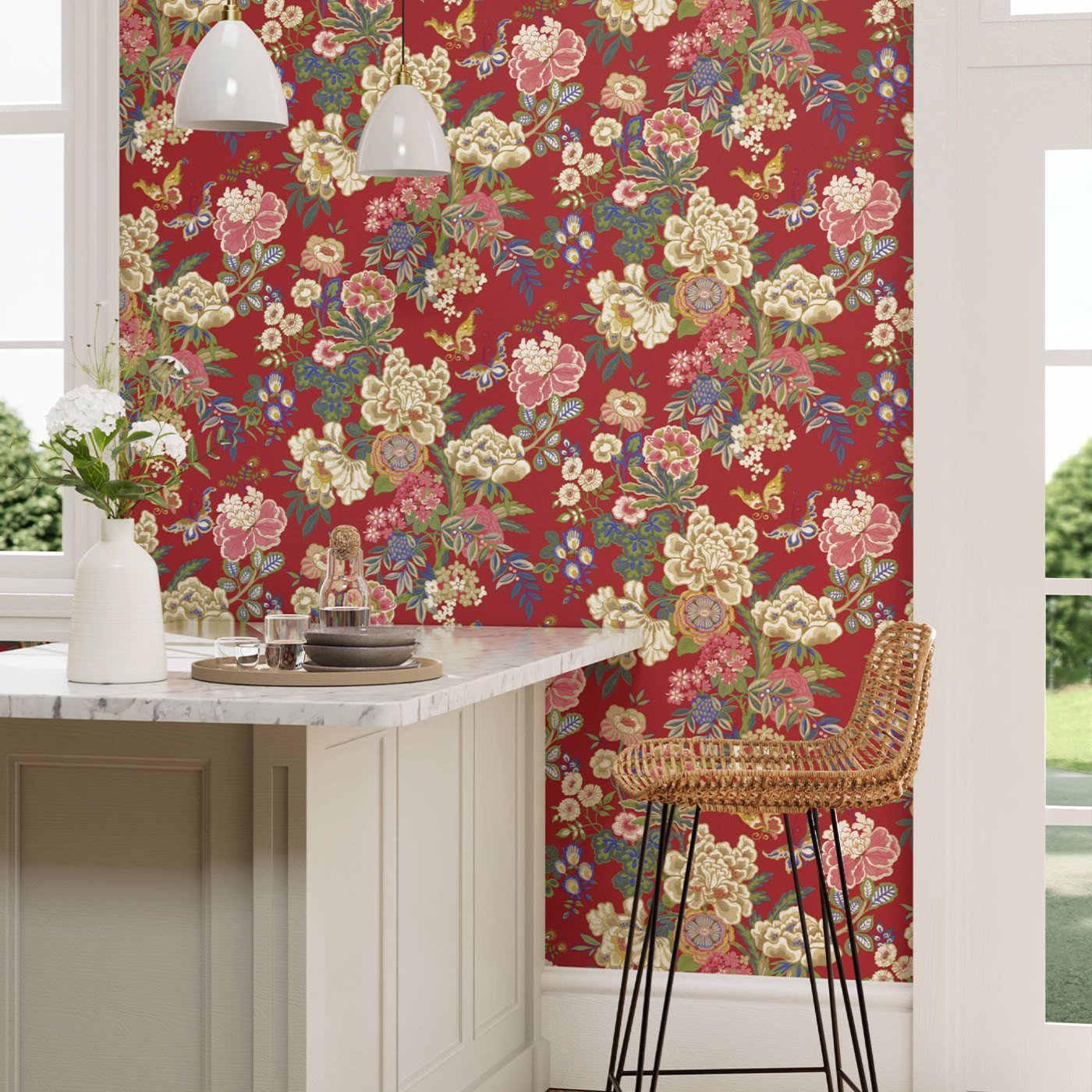 Emperor Peony Wallpaper - Cinnabar Red - DWAW217119 - Sanderson - Morris Wallpaper