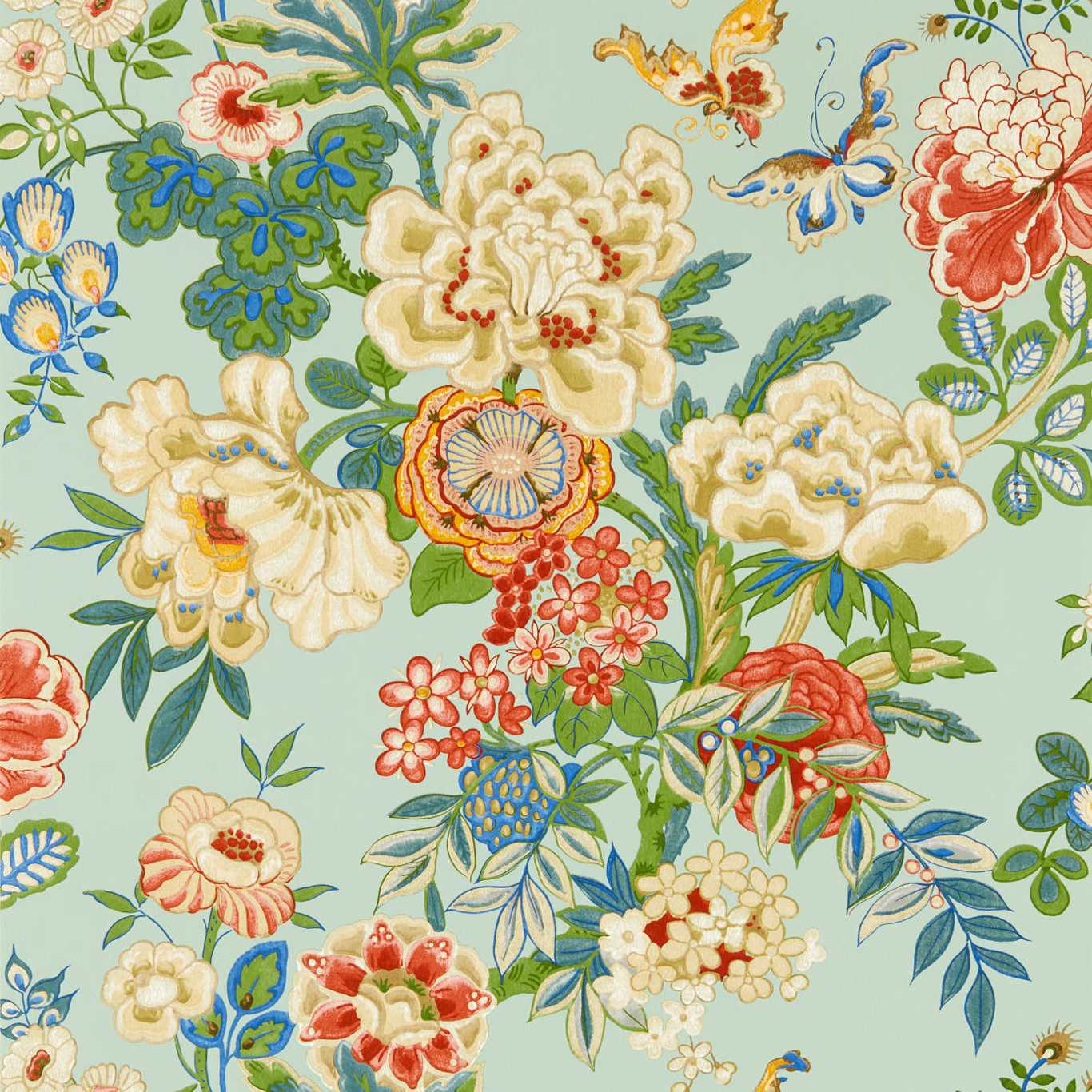 Emperor Peony Wallpaper - Jade/Apricot - DWAW217122 - Sanderson - Morris Wallpaper