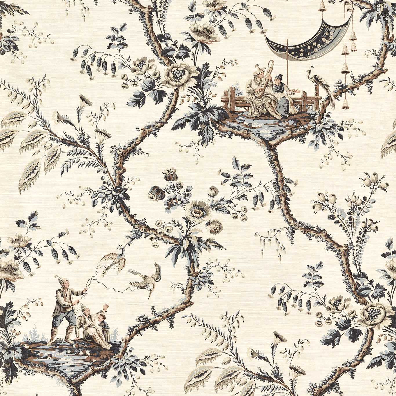 Emperor's Musician Wallpaper - Charcoal - Zoffany - ZATW313049 - Morris Wallpaper