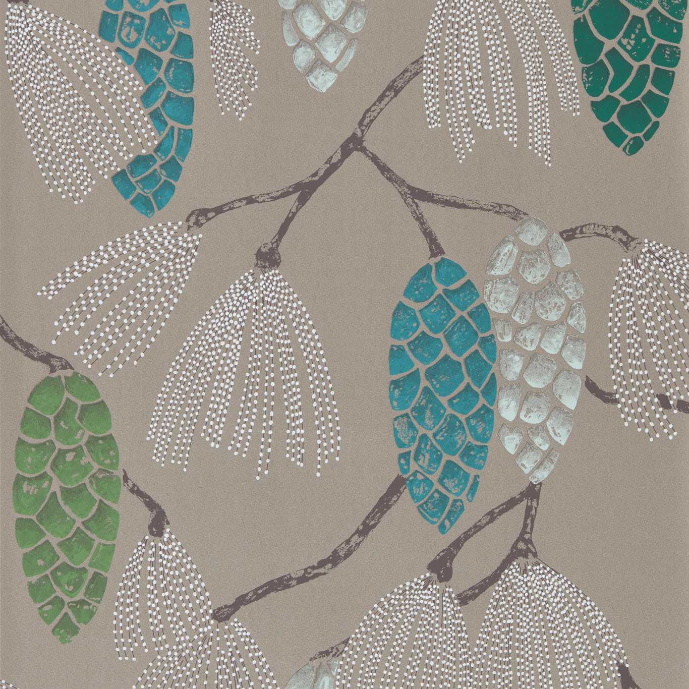 Epitome Wallpaper - Turquoise/Pea/Gilver - Harlequin - HSTO111502 - Morris Wallpaper