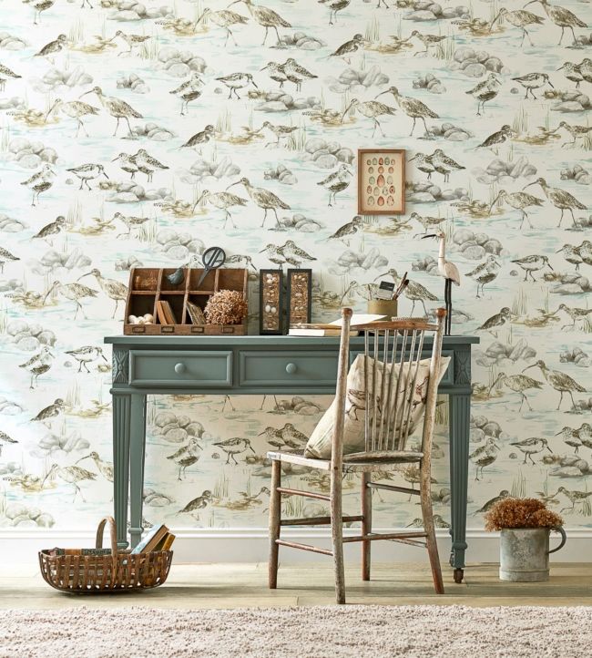 Estuary Birds Wallpaper - Blue/Grey - DEBB216492 - Sanderson - Morris Wallpaper