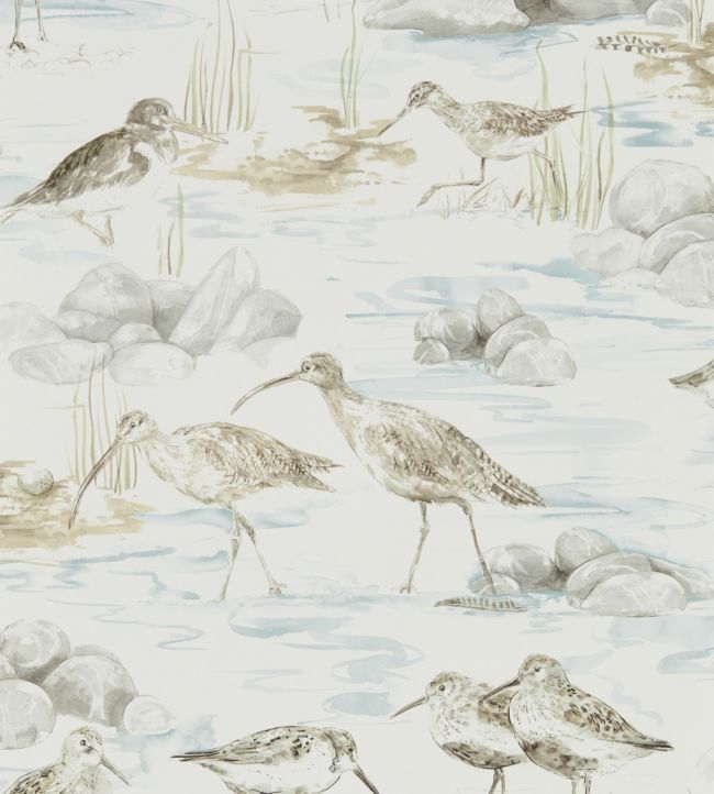 Estuary Birds Wallpaper - Blue/Grey - DEBB216492 - Sanderson - Morris Wallpaper