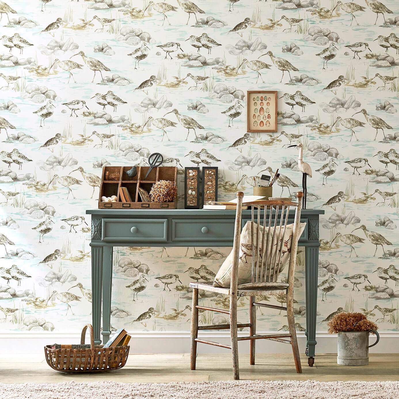 Estuary Birds Wallpaper - Blue/Grey - Sanderson - DEBB216492