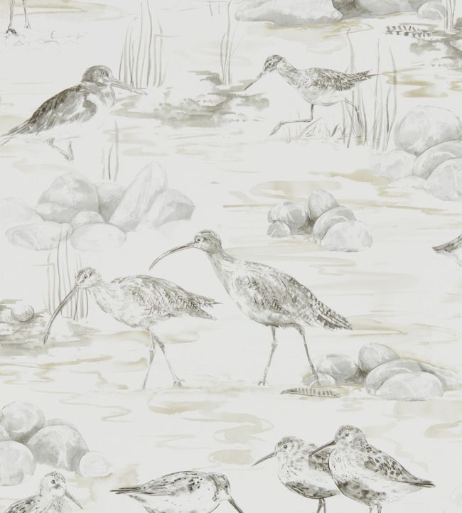 Estuary Birds Wallpaper - Chalk/Sepia - DEBB216493 - Sanderson - Morris Wallpaper