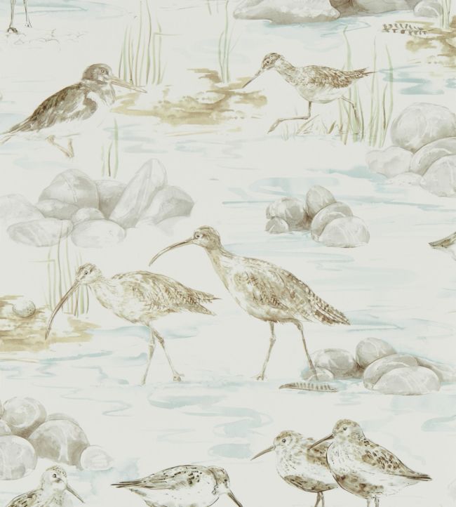 Estuary Birds Wallpaper - Mist/Ivory - DEBB216494 - Sanderson - Morris Wallpaper