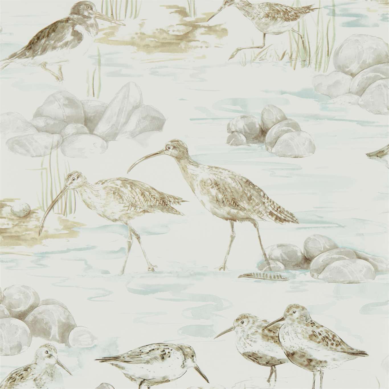 Estuary Birds Wallpaper - Mist/Ivory - Sanderson - DEBB216494