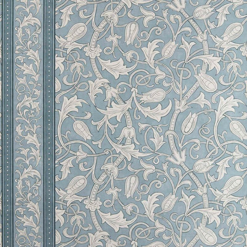 Etched Scrolling Tulip Wallpaper - Faded Indigo - Morris & Co - 217604 - Morris Wallpaper