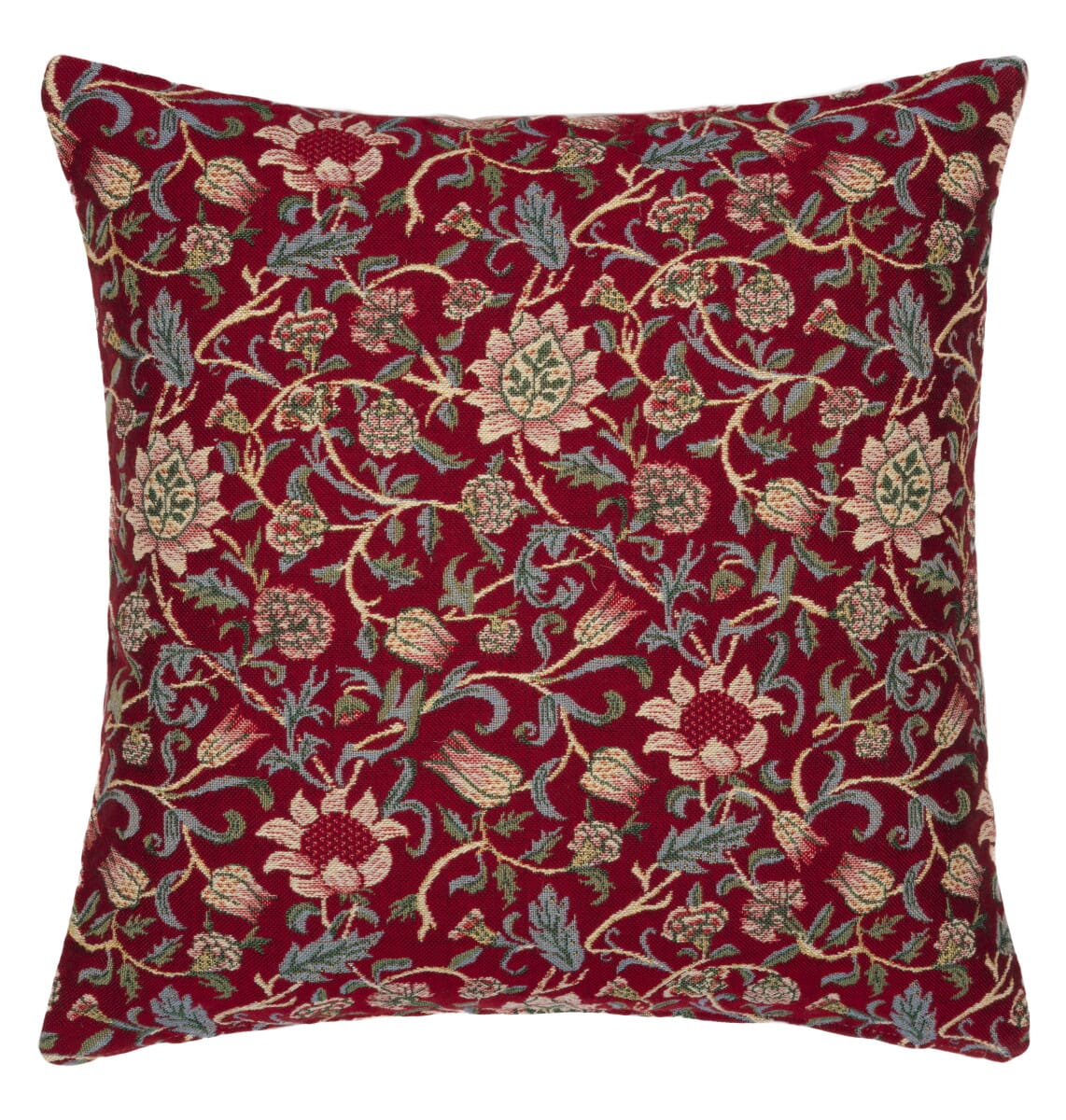 Evenlode Red Tapestry Cushion with Feather Filler - Hines - 592 - Morris Wallpaper