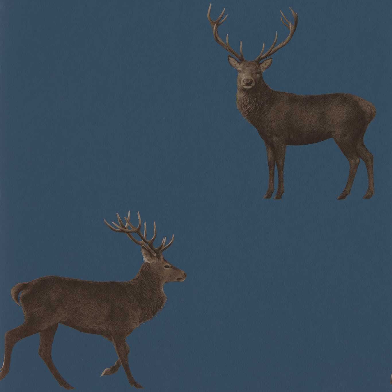 Evesham Deer Wallpaper - Indigo - DYSI216620 - Sanderson - Morris Wallpaper