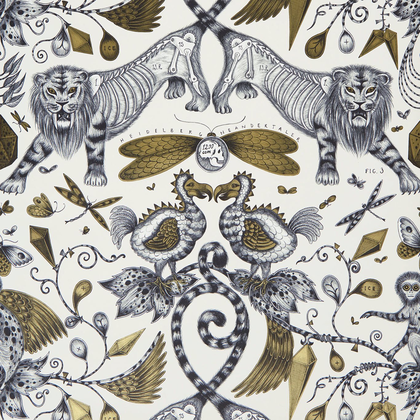 Extinct Wallpaper - Gold - Clarke & Clarke - W0100/02 - Morris Wallpaper