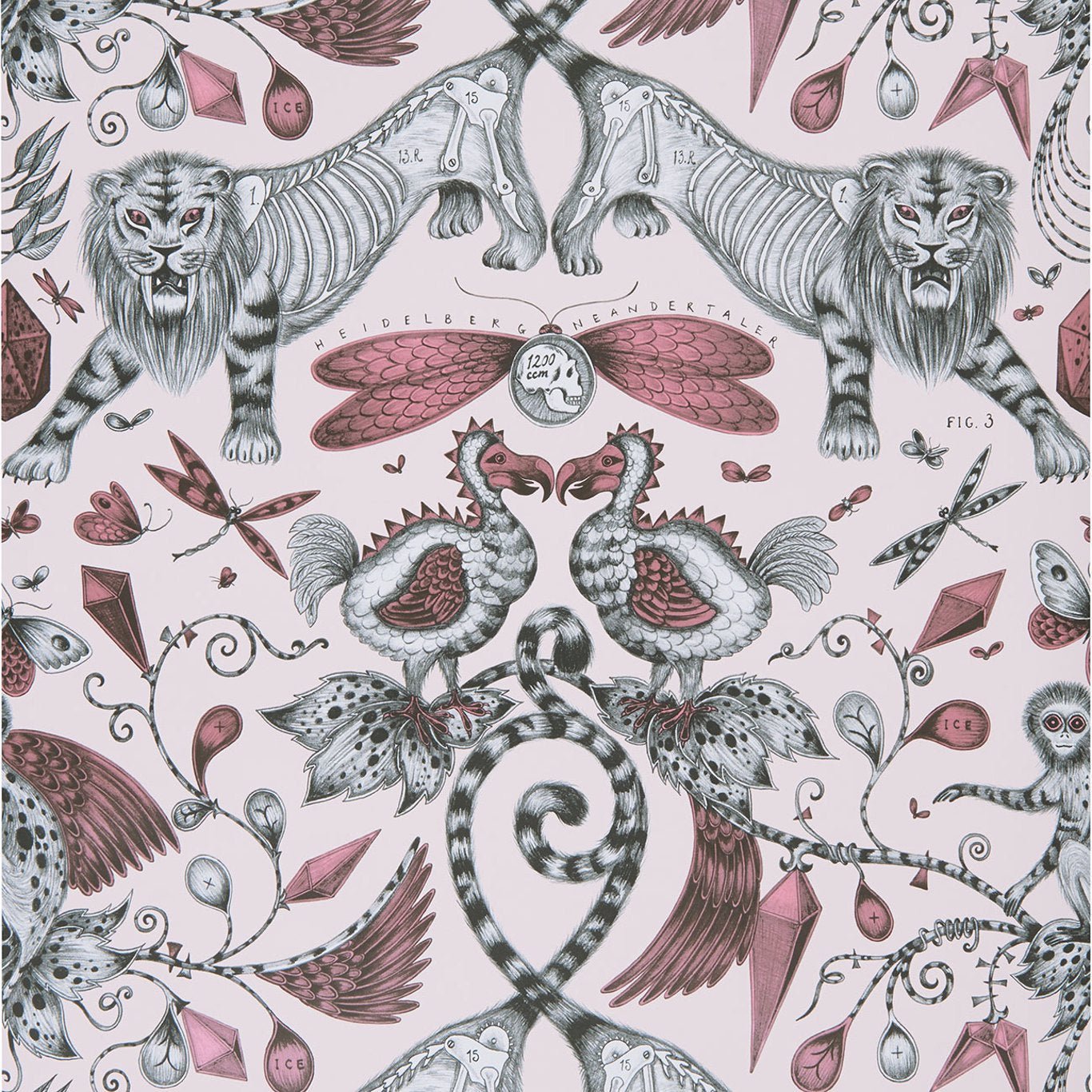 Extinct Wallpaper - Pink - Clarke & Clarke - W0100/05 - Morris Wallpaper