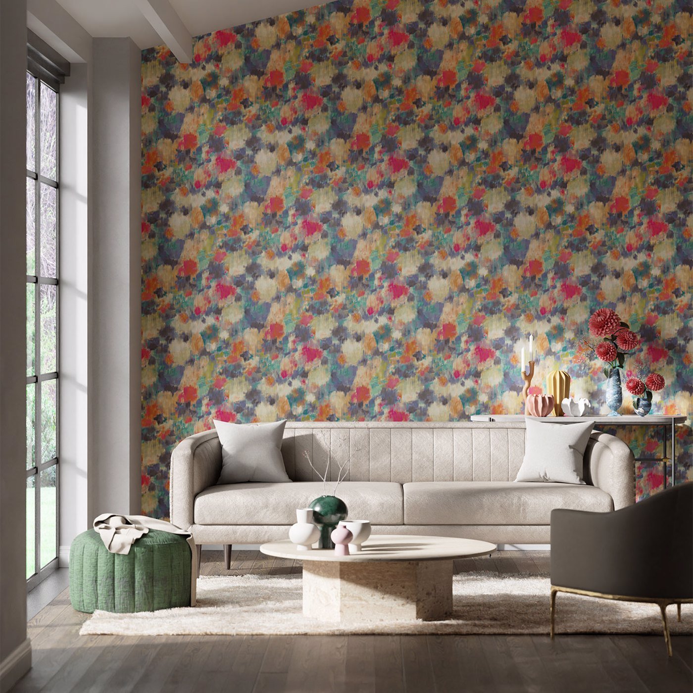 Exuberance Wallpaper - Coral/Turquoise - Harlequin - HSTO111476 - Morris Wallpaper