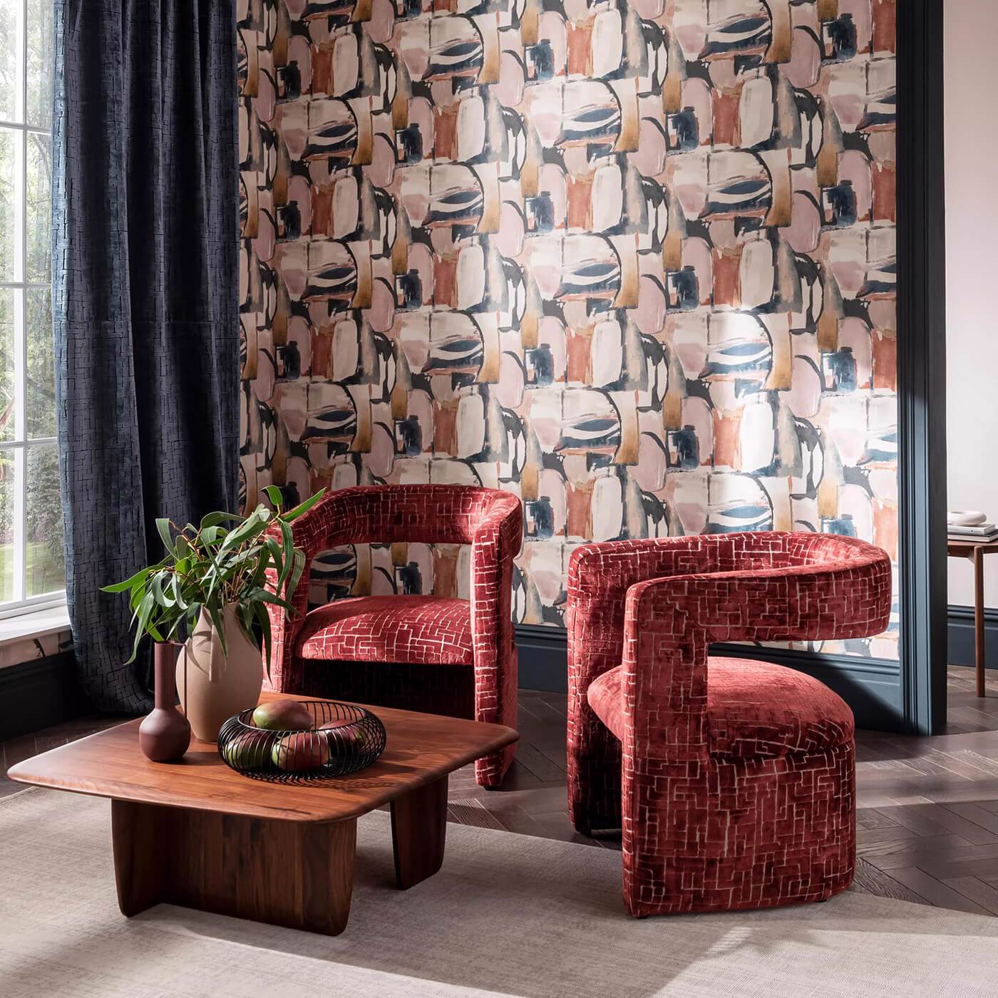 Figura Wallpaper - Midnight/Spice - Clarke & Clarke - W0180/03 - Morris Wallpaper