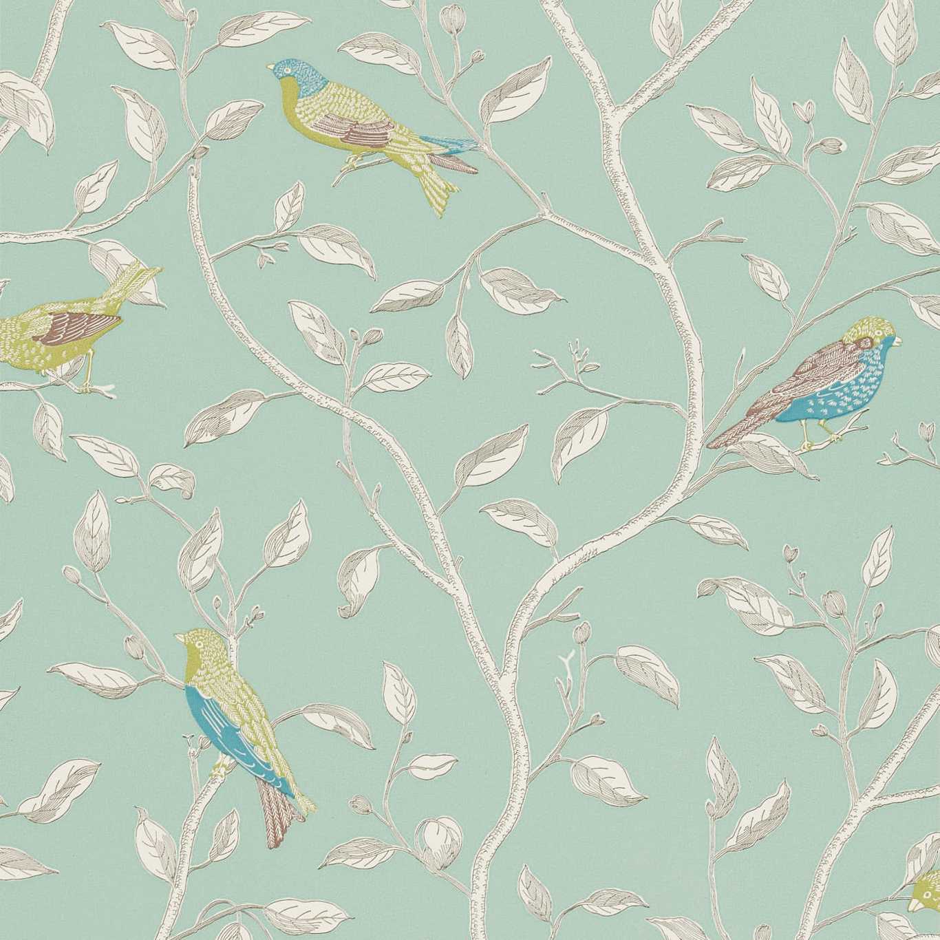 Finches Wallpaper - Duck Egg - DOPWFI103 - Sanderson - One Sixty - Morris Wallpaper