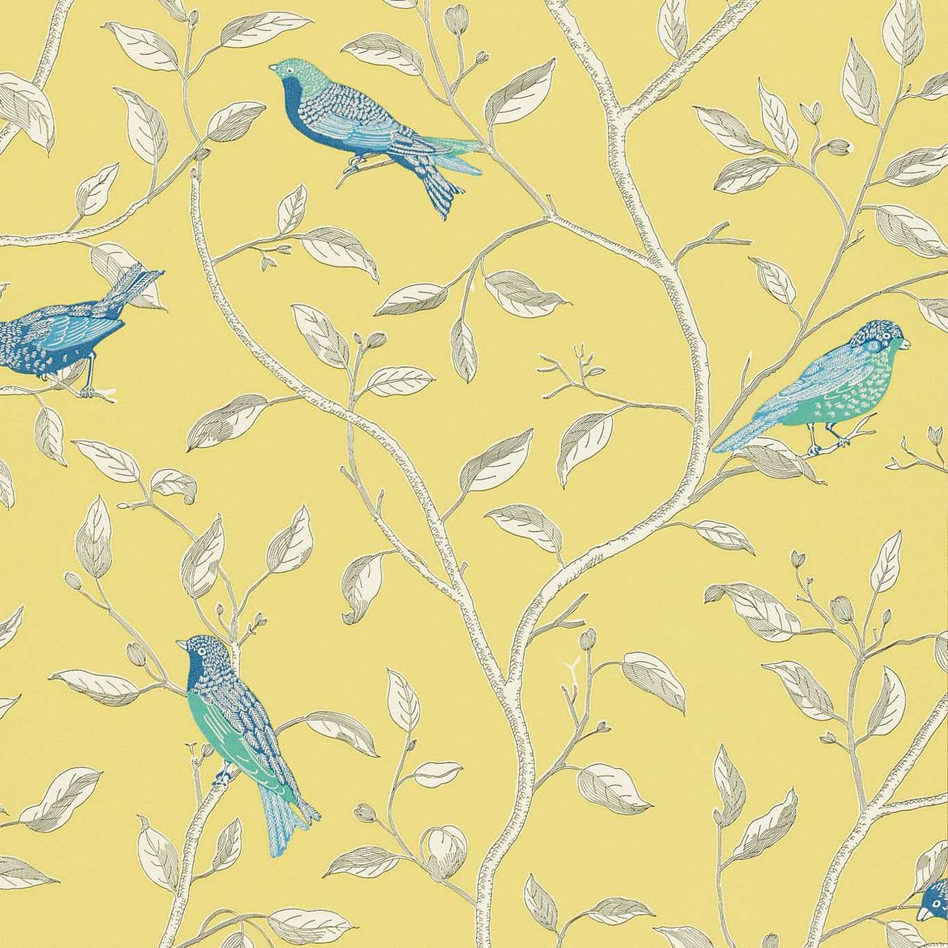 Finches Wallpaper - Yellow - DOPWFI101 - Sanderson - One Sixty - Morris Wallpaper